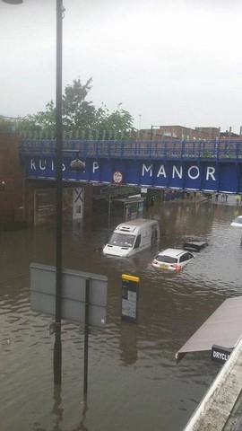Ruislip Manor station floods van stuck