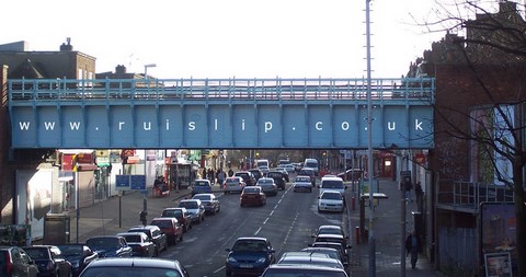 Ruislip Manor station bridge with some photoshop added