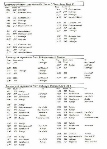 Ruislip Bus Running Day Timetable