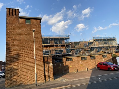 Scaffolding is on the office building