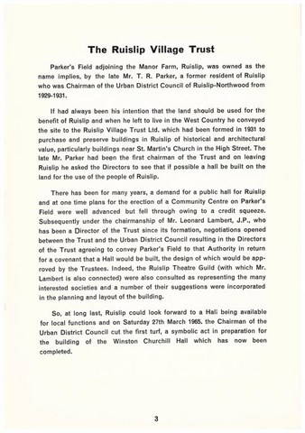 Winston Churchill Hall Opening Night Programme