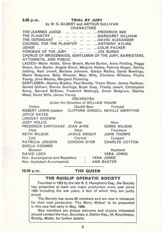 Winston Churchill Hall Opening Night Programme