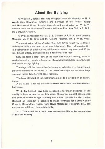 Winston Churchill Hall Opening Night Programme