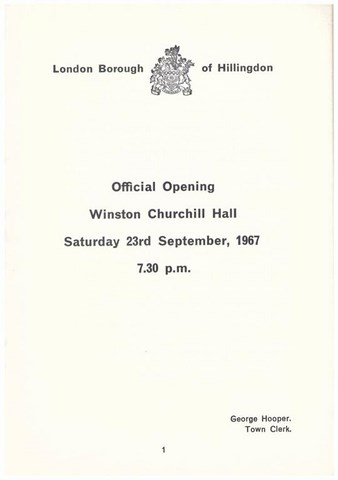 Winston Churchill Hall Opening Night Programme